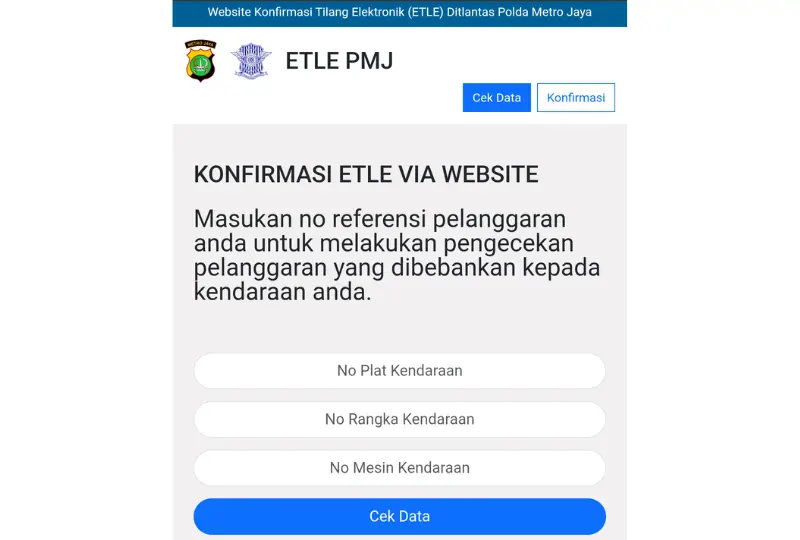 Tampilan situs ETLE